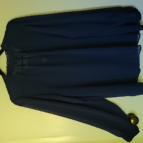 NWT Torrid Blue Chiffon Clip Dot Ruffle Neck Tie Front Top - Picture 5 of 11